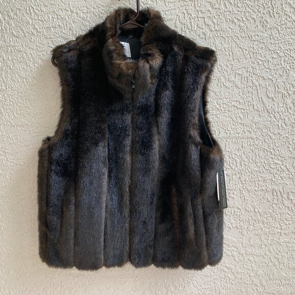 Faux Mink Vest Jacket Sz L Full Zip Heavy Coat Vest Reversible NWT - Picture 1 of 13